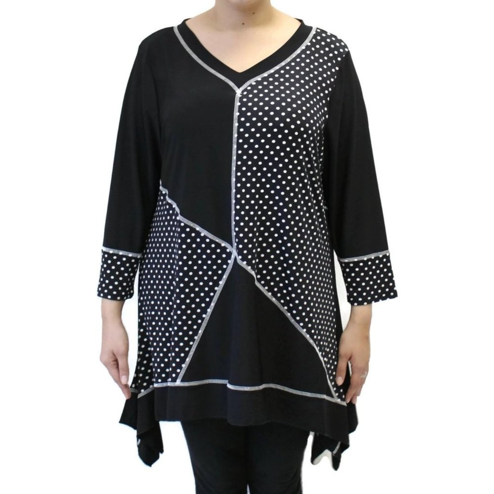 Pretty Woman Funky Patchwork Tunic Top Plus Size, Black & White